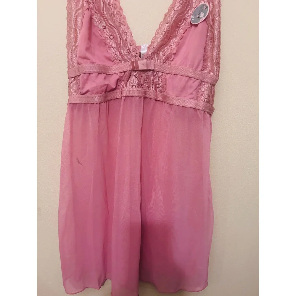 Janina Babydoll Lingerie Women Medium Pink Excellent Lace Sheer Romantic Nightie